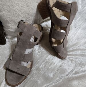 Suede Taupe Strappy Block Heel Sandals By Sole Society Size 71/2 EUC